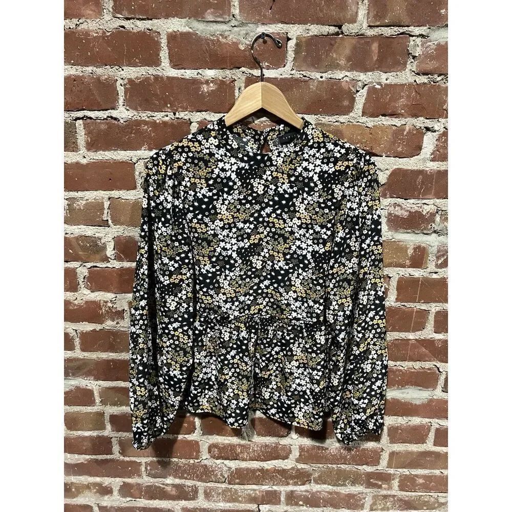Sanctuary Womens Long Sleeve Sheer Floral Pattern Blouse Size Medium